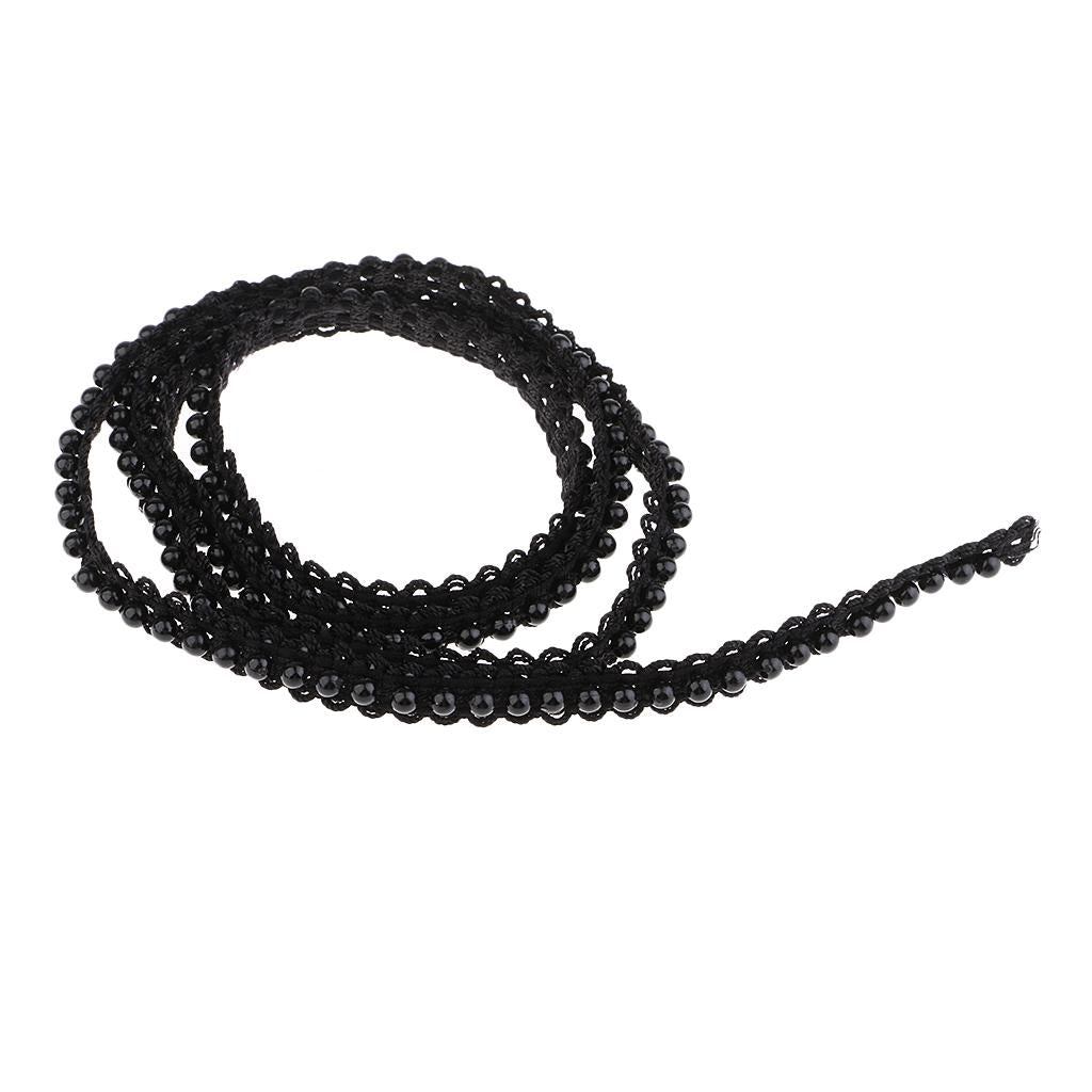 1 Yard 10mm Elegant Pearl Beaded Ribbon Sewing Lace Trim Decoration Black