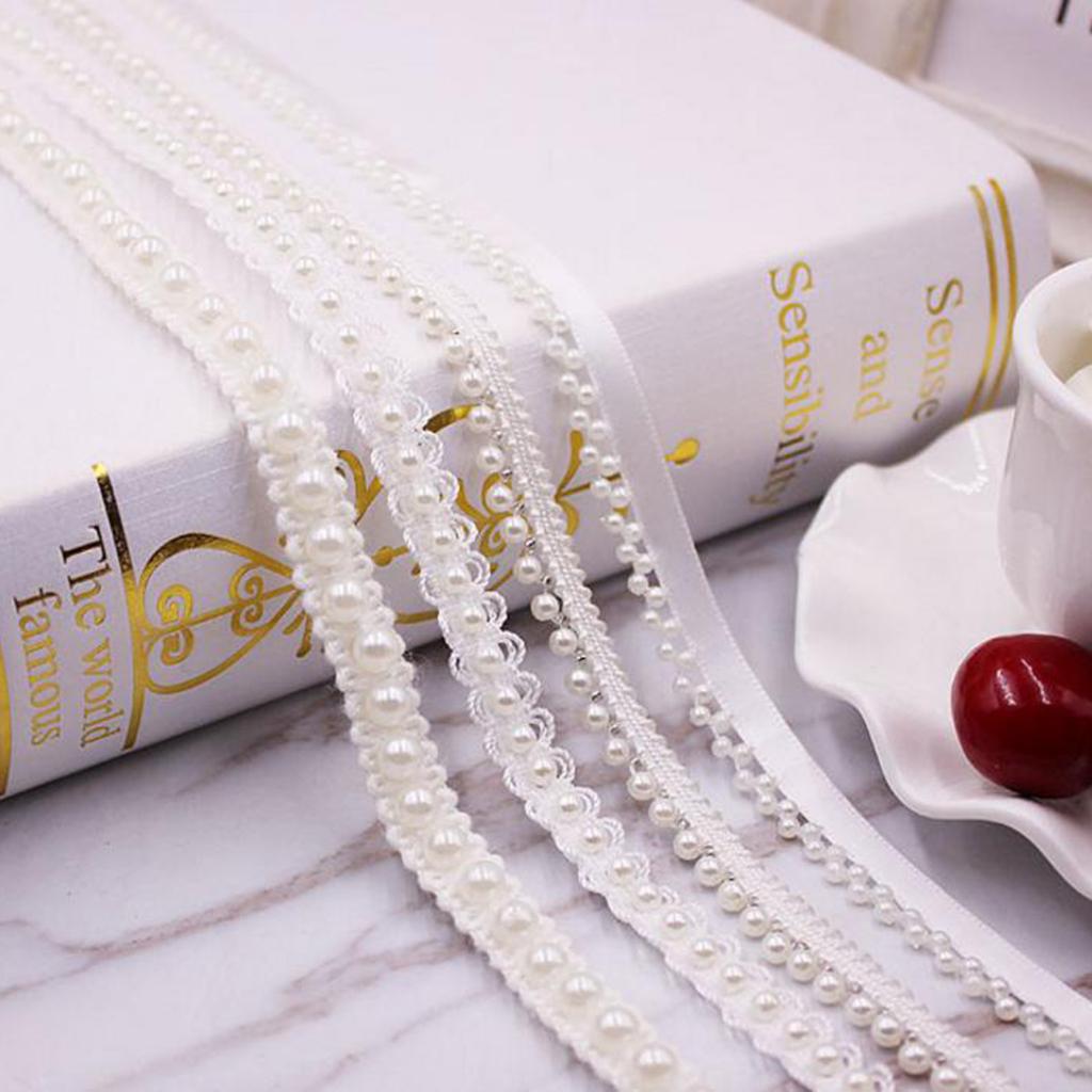 1 Yard 10mm Elegant Pearl Beaded Ribbon Sewing Lace Trim Decoration Black