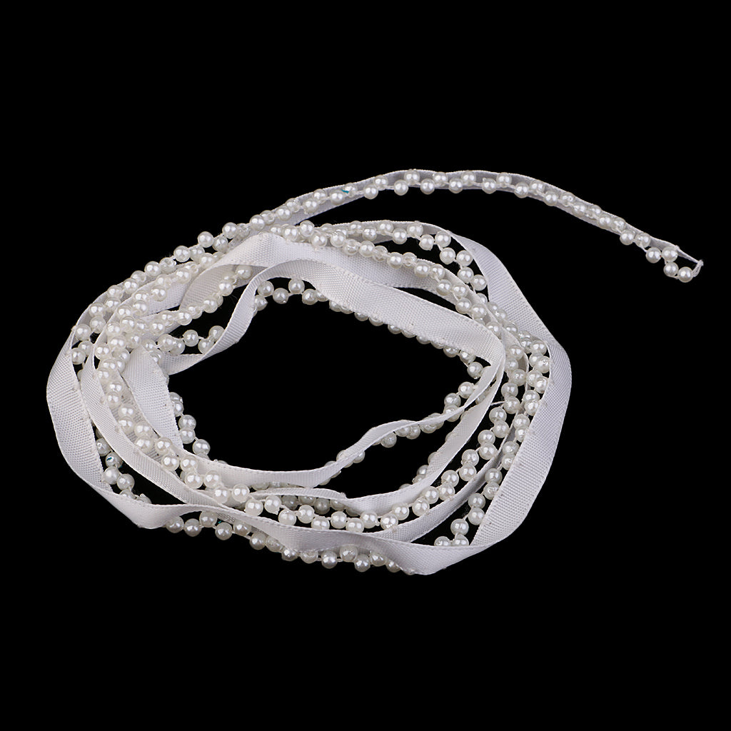 1 Yard 10mm Elegant Pearl Beaded Ribbon Sewing Lace Trim Decoration White A