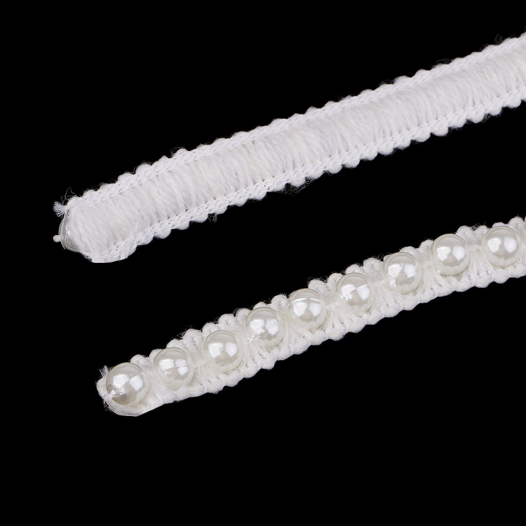 1 Yard 10mm Elegant Pearl Beaded Ribbon Sewing Lace Trim Decoration White B