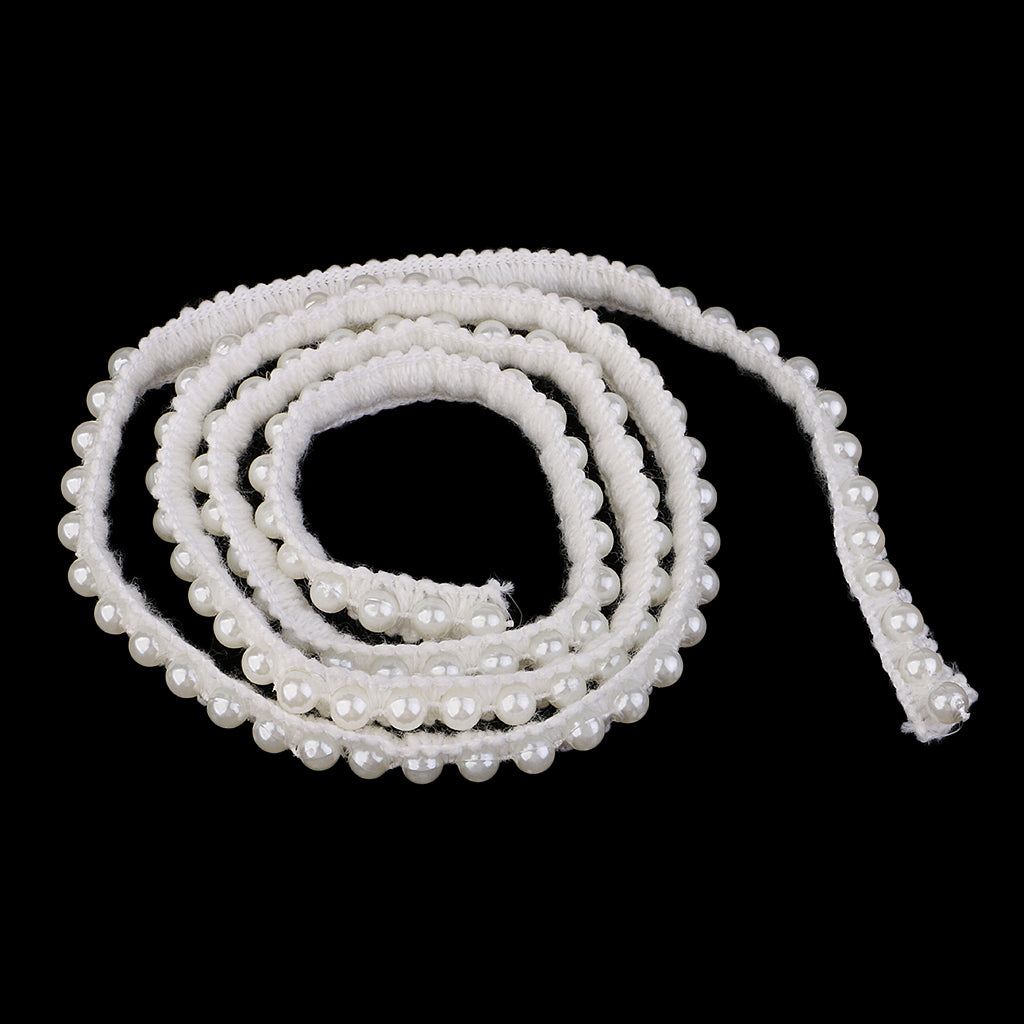 1 Yard 10mm Elegant Pearl Beaded Ribbon Sewing Lace Trim Decoration White B