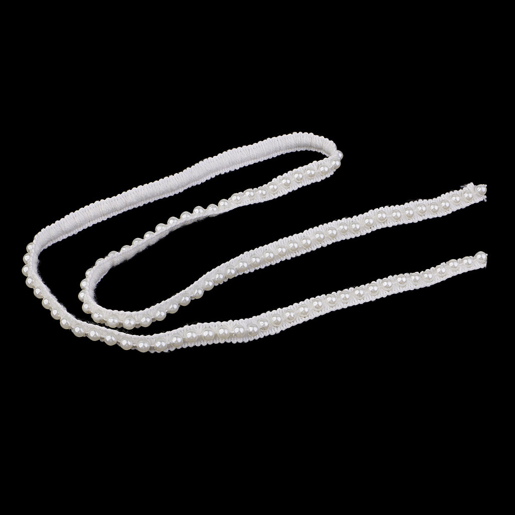 1 Yard 10mm Elegant Pearl Beaded Ribbon Sewing Lace Trim Decoration White B