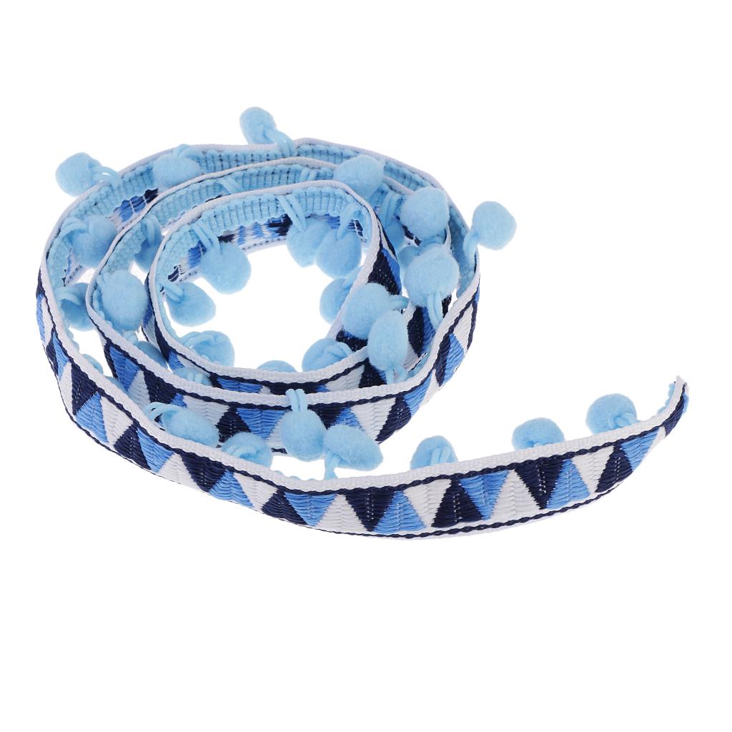 1 Yard 40mm Ethnic Pom Pom Ball Trim Fringe Ball Ribbon Edge Sewing Sky blue