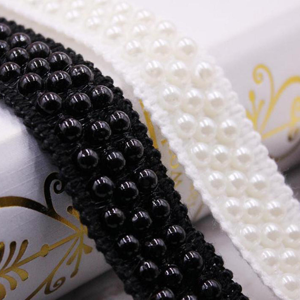 1 Yard 25 mm Pearl Lace Ribbon for Decor Clothes DIY Craft Supply Black