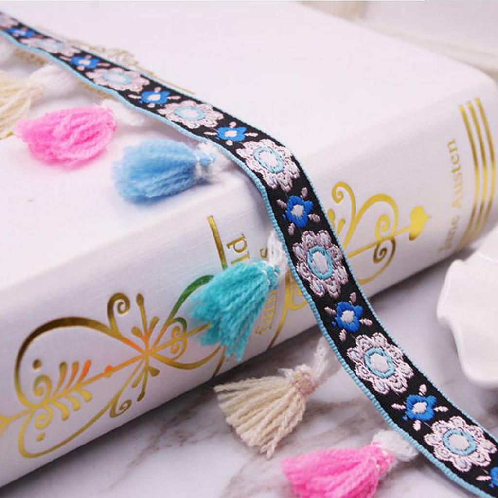 1 Yard 50mm Colorful Tassel Fringe Trim Jacquard Ethnic Patterns Lace Edging Trimmings Ribbon DIY Sewing Craft for Furnishings & Costumes & Curtains & Headdress & More