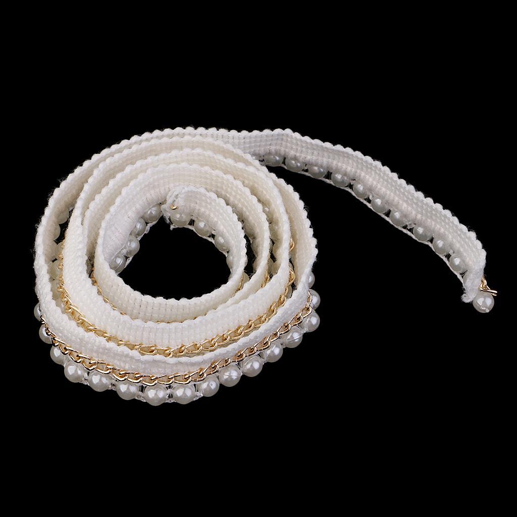 1 Yard 2cm Elegant Pearl Beaded Ribbon Sewing Trim Chain Embellishment Beige