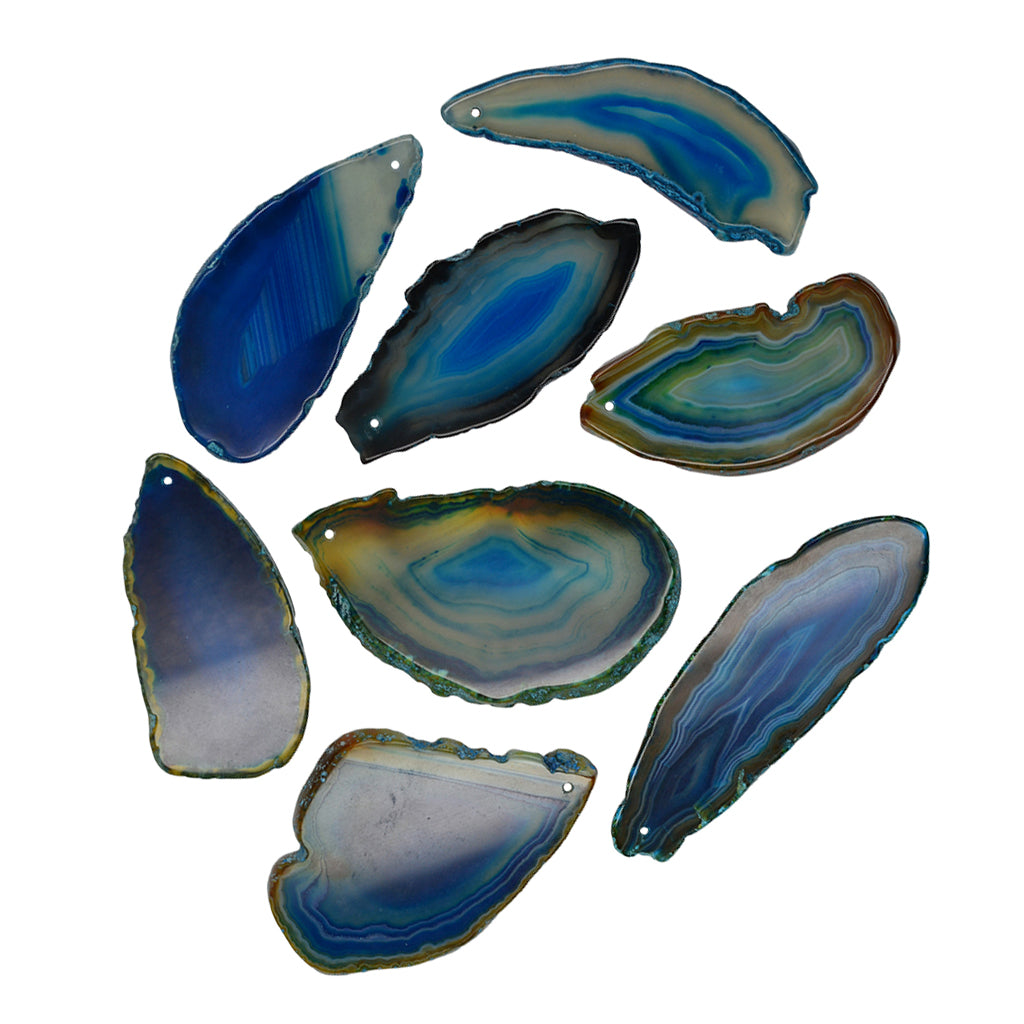 1 Piece Irregular Shape Agate Quartz Slice Pendant Charms Jewelry Navy blue