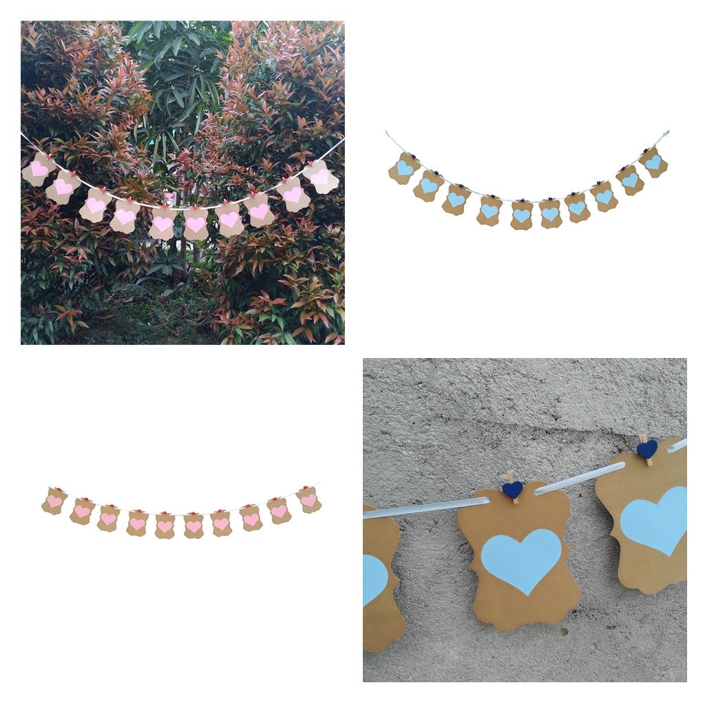 1 Set Bunting Garland Hanging Kraft Paper Heart Garland Banner DIY Kit blue