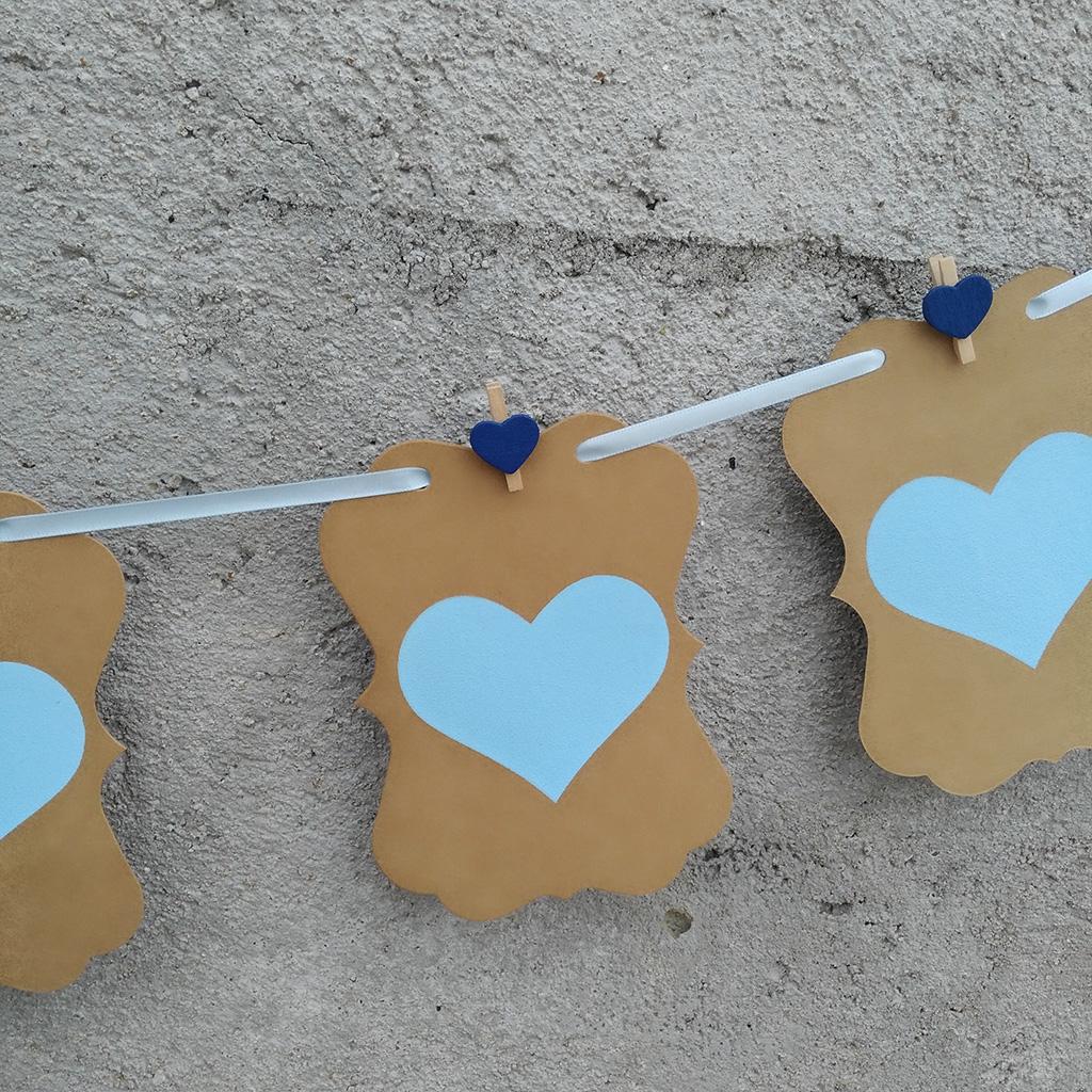 1 Set Bunting Garland Hanging Kraft Paper Heart Garland Banner DIY Kit blue