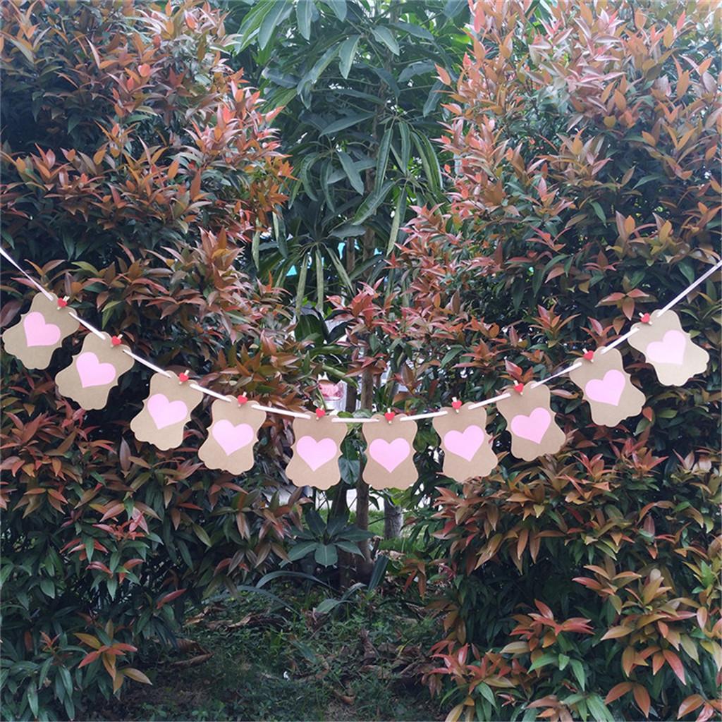 1 Set Bunting Garland Hanging Kraft Paper Heart Garland Banner DIY Kit pink