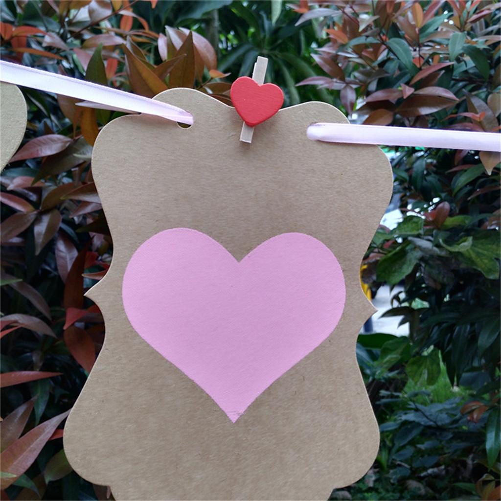 1 Set Bunting Garland Hanging Kraft Paper Heart Garland Banner DIY Kit pink