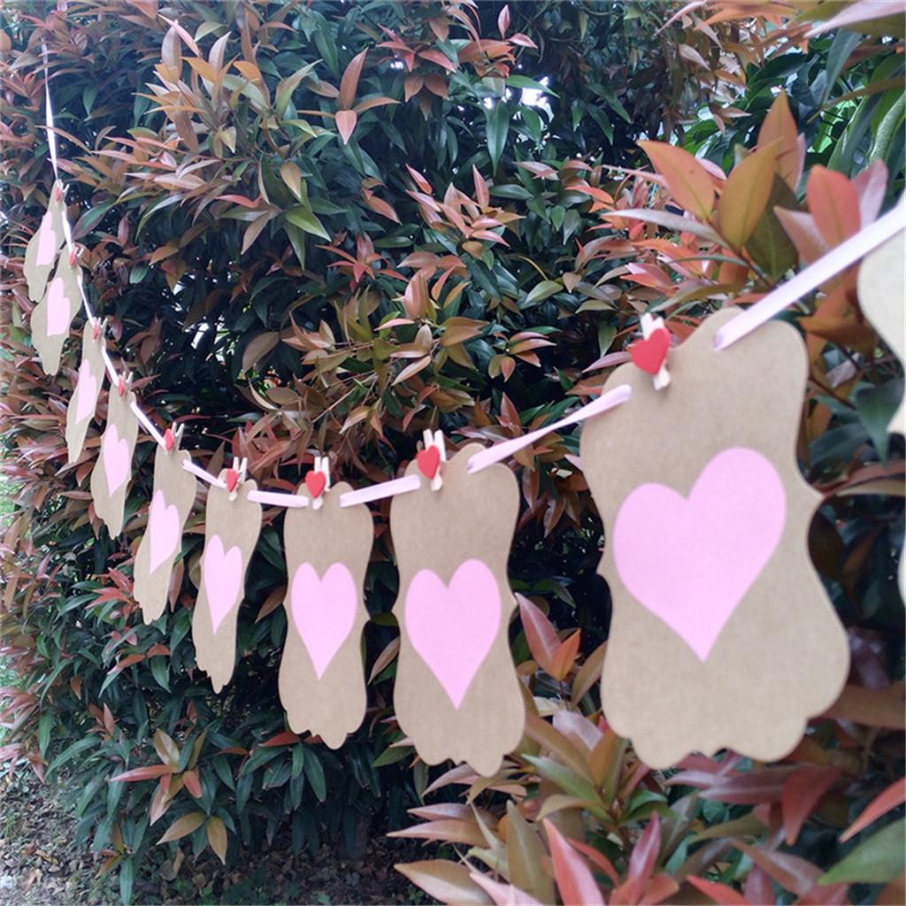 1 Set Bunting Garland Hanging Kraft Paper Heart Garland Banner DIY Kit pink