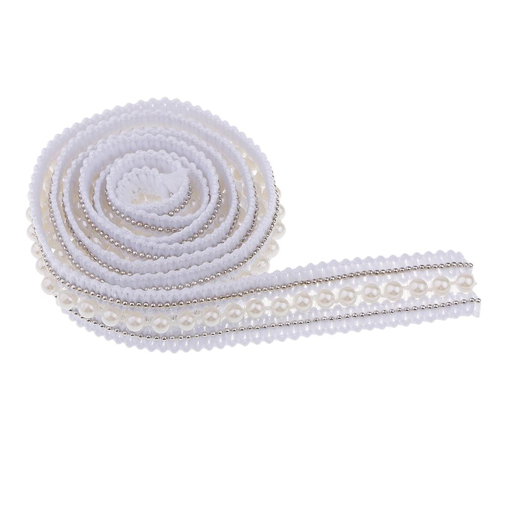 1 Yard 20mm Vintage Pearl Beaded Lace Trim Wedding Ribbon Sewing Craft white