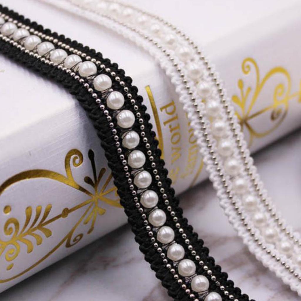 1 Yard 20mm Vintage Pearl Beaded Lace Trim Wedding Ribbon Sewing Craft white