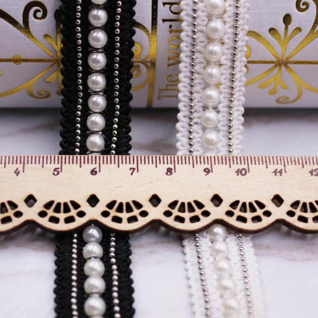 1 Yard 20mm Vintage Pearl Beaded Lace Trim Wedding Ribbon Sewing Craft white