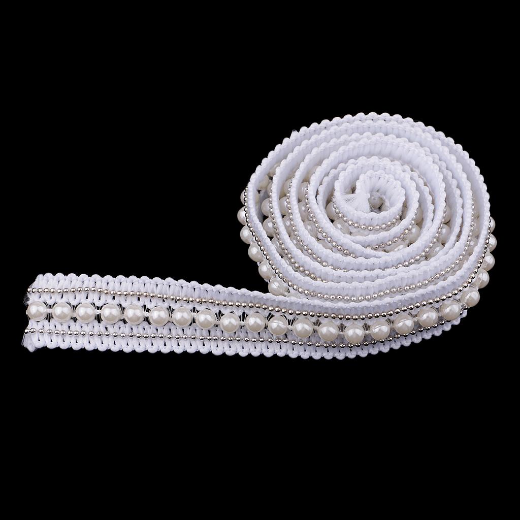 1 Yard 20mm Vintage Pearl Beaded Lace Trim Wedding Ribbon Sewing Craft white