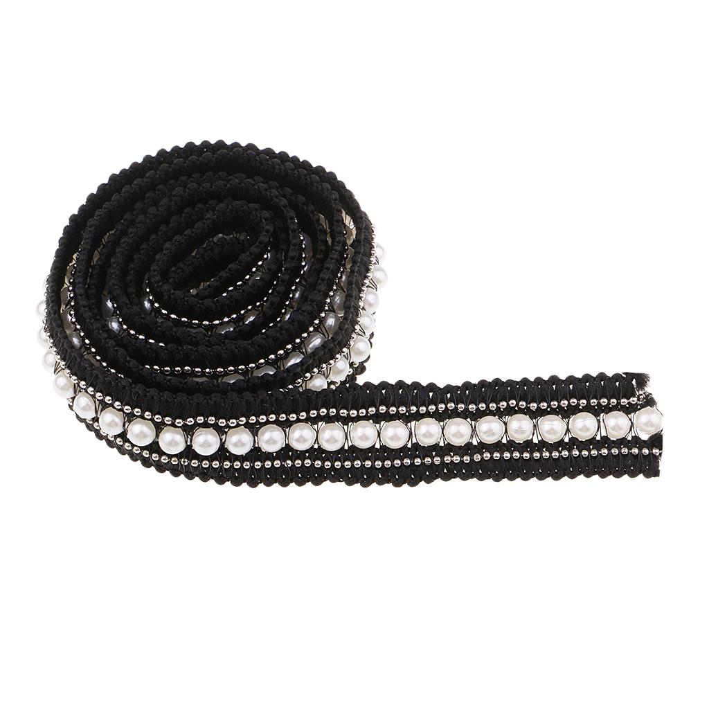 1 Yard 20mm Vintage Pearl Beaded Lace Trim Wedding Ribbon Sewing Craft black