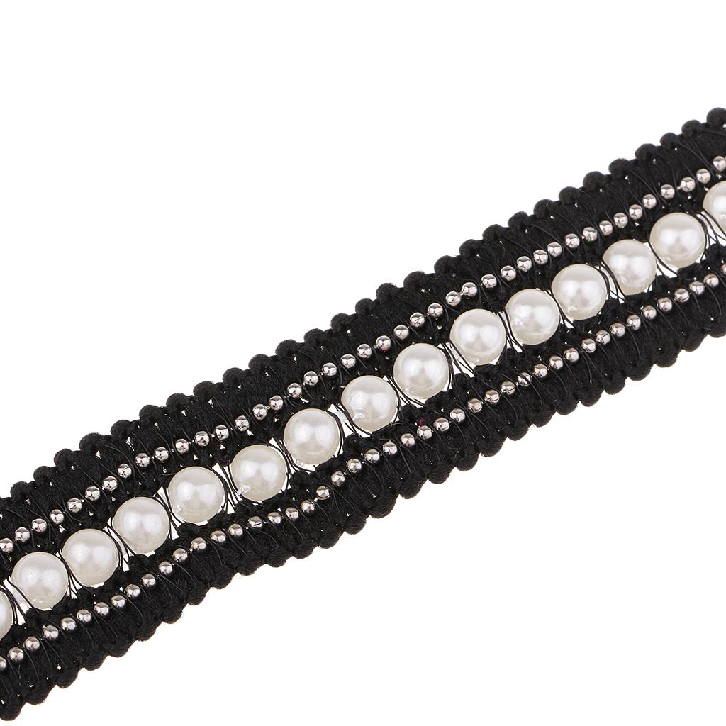 1 Yard 20mm Vintage Pearl Beaded Lace Trim Wedding Ribbon Sewing Craft black