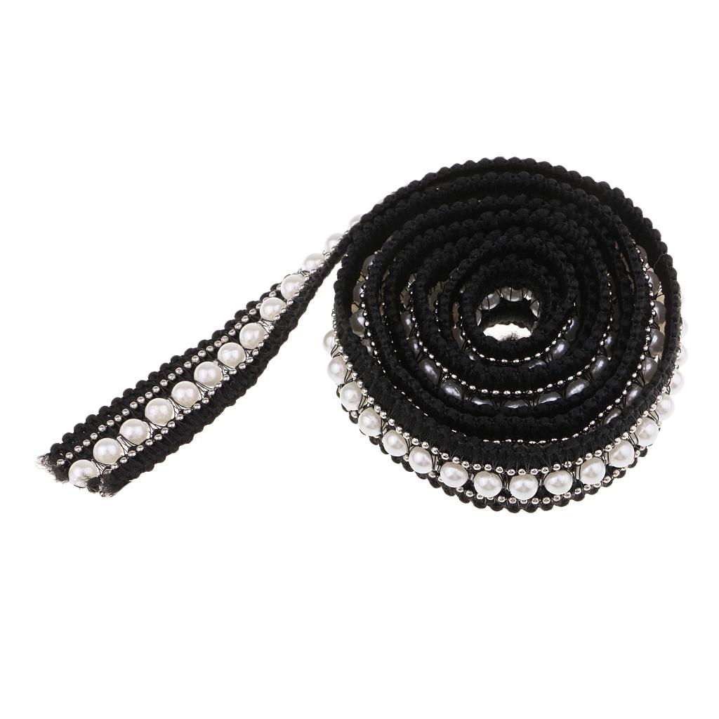 1 Yard 20mm Vintage Pearl Beaded Lace Trim Wedding Ribbon Sewing Craft black