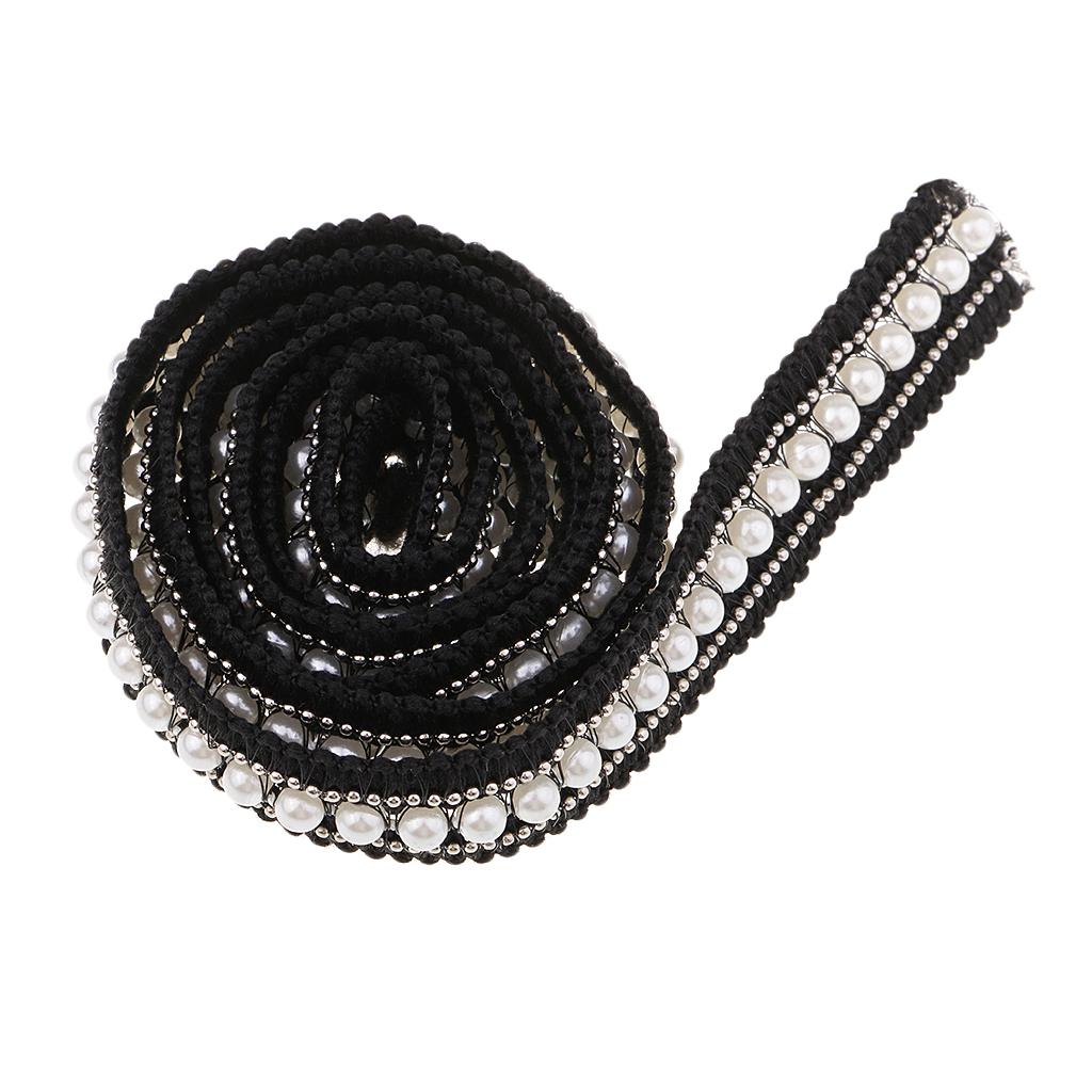 1 Yard 20mm Vintage Pearl Beaded Lace Trim Wedding Ribbon Sewing Craft black