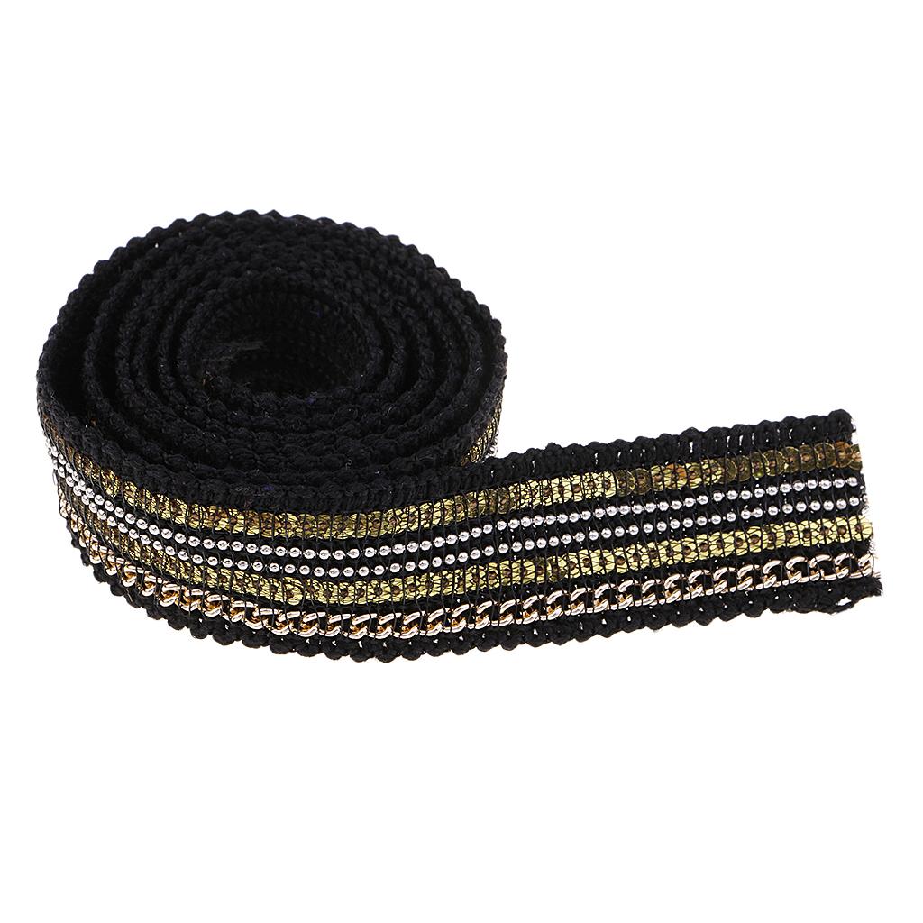 1 Yard 25mm Beaded Sequin Lace Trim Fabric Ribbon Embroidered Applique black