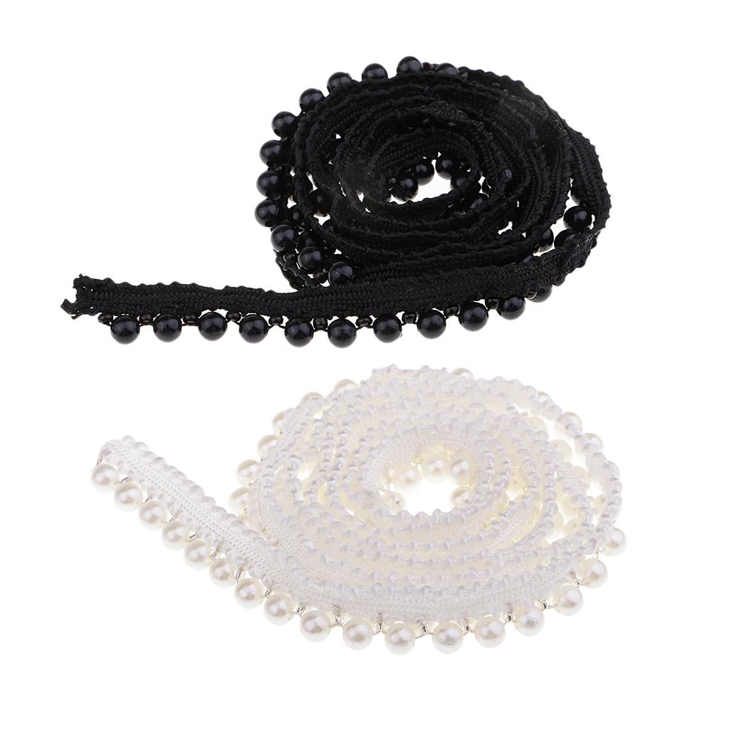 1 Yard Pearl Beads Embroidery Tassel Edging Fringe Sewing Trim Ribbon White