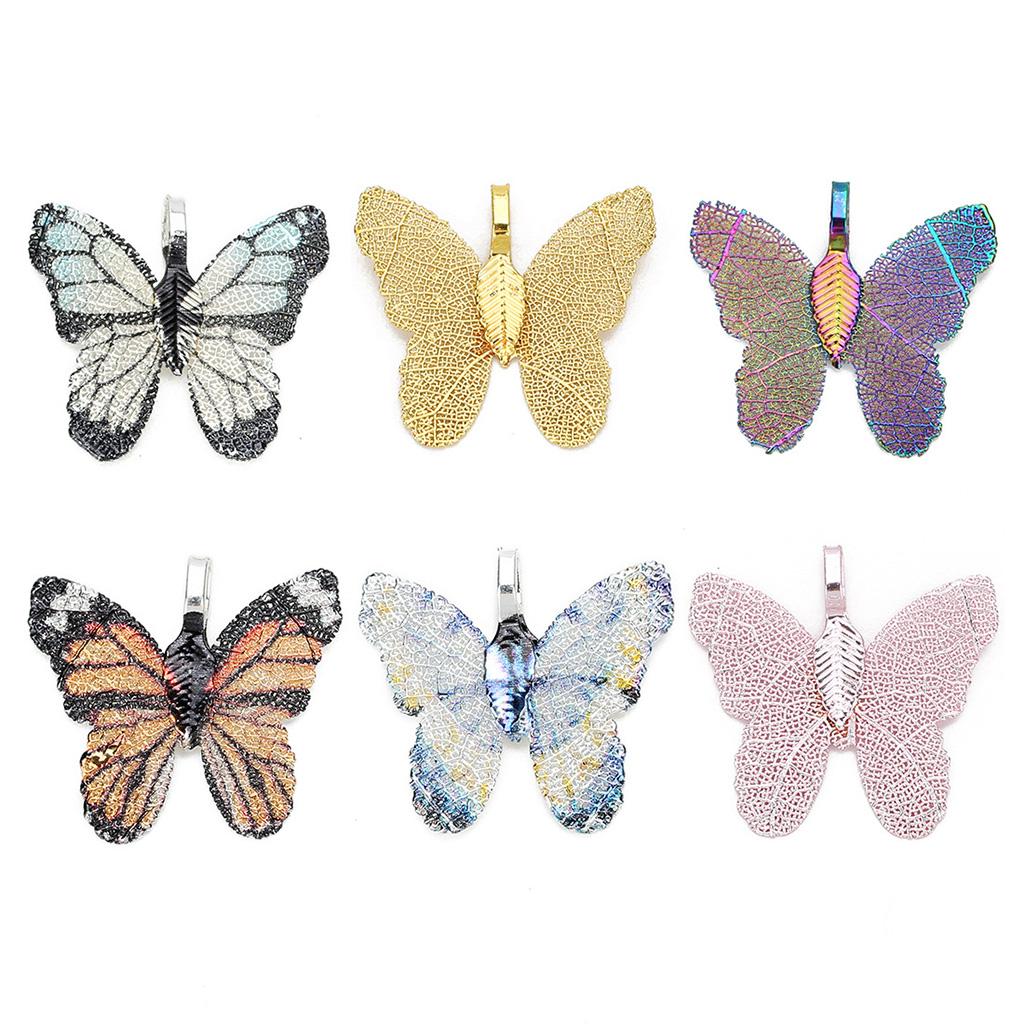 1 Pair of Natural Plated Butterfly Pendants Necklace Jewelry PINK