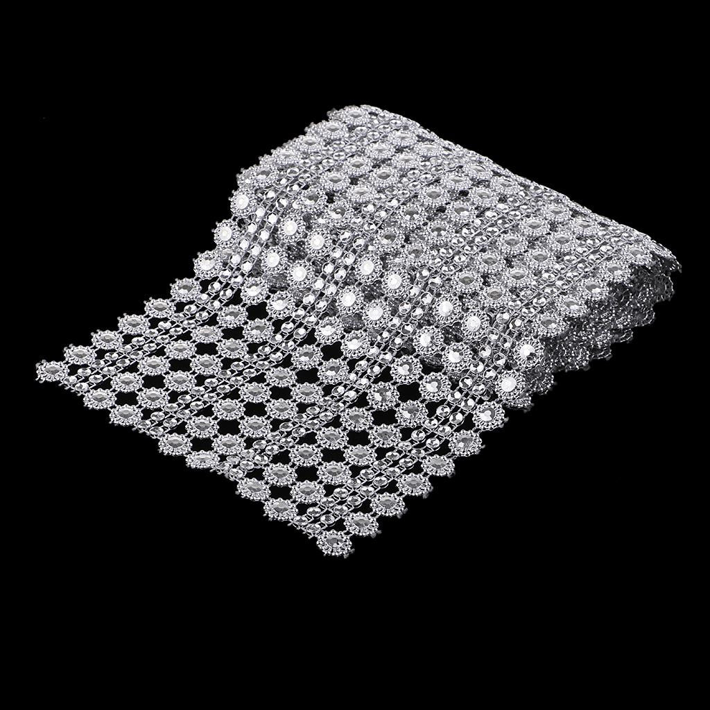 1 Yard 16 Row Silver Flower Diamond Mesh Wrap Crystal Rhinestones Ribbon Trim for Party Decoration, Wedding Cake, Art Craft 12cm Wide