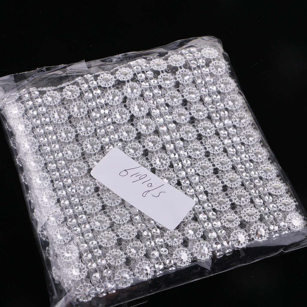 1 Yard 16 Row Silver Flower Diamond Mesh Wrap Crystal Rhinestones Ribbon Trim for Party Decoration, Wedding Cake, Art Craft 12cm Wide