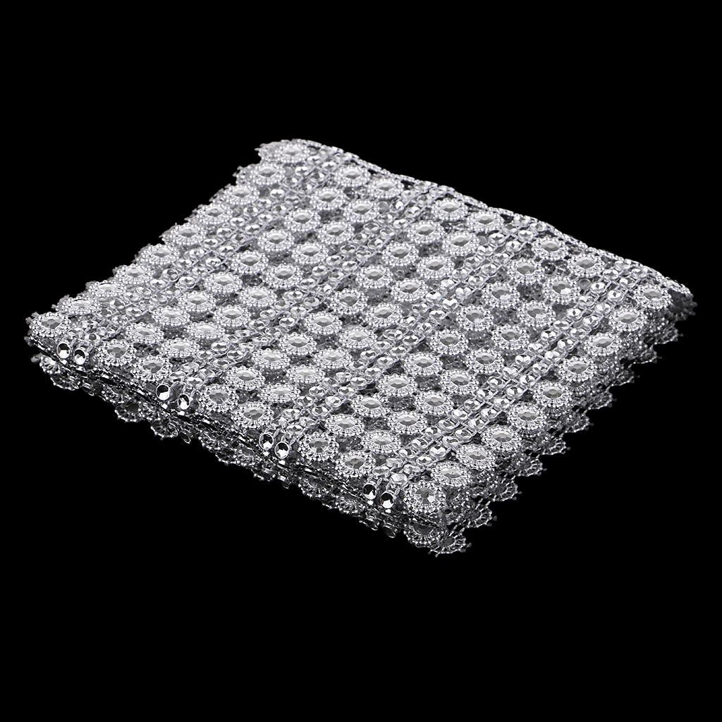 1 Yard 16 Row Silver Flower Diamond Mesh Wrap Crystal Rhinestones Ribbon Trim for Party Decoration, Wedding Cake, Art Craft 12cm Wide