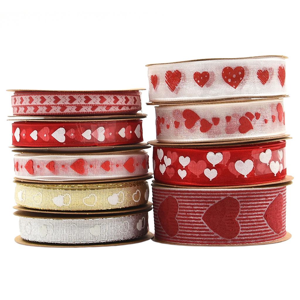 1 Roll/5 Meters Loving Heart Pattern Dacron Ribbon Gift Box Packing Ribbons Craft Binding Wire Flags Hanging Ribbon Home Decor 25mm