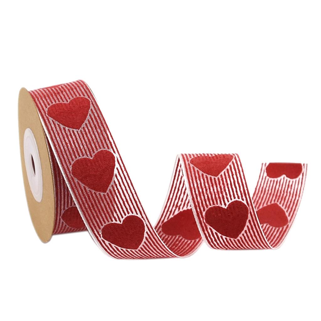 1 Roll/5 Meters Loving Heart Pattern Dacron Ribbon Gift Box Packing Ribbons Craft Binding Wire Flags Hanging Ribbon Home Decor 25mm