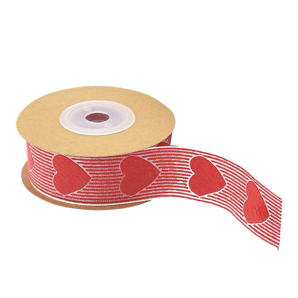 1 Roll/5 Meters Loving Heart Pattern Dacron Ribbon Gift Box Packing Ribbons Craft Binding Wire Flags Hanging Ribbon Home Decor 25mm