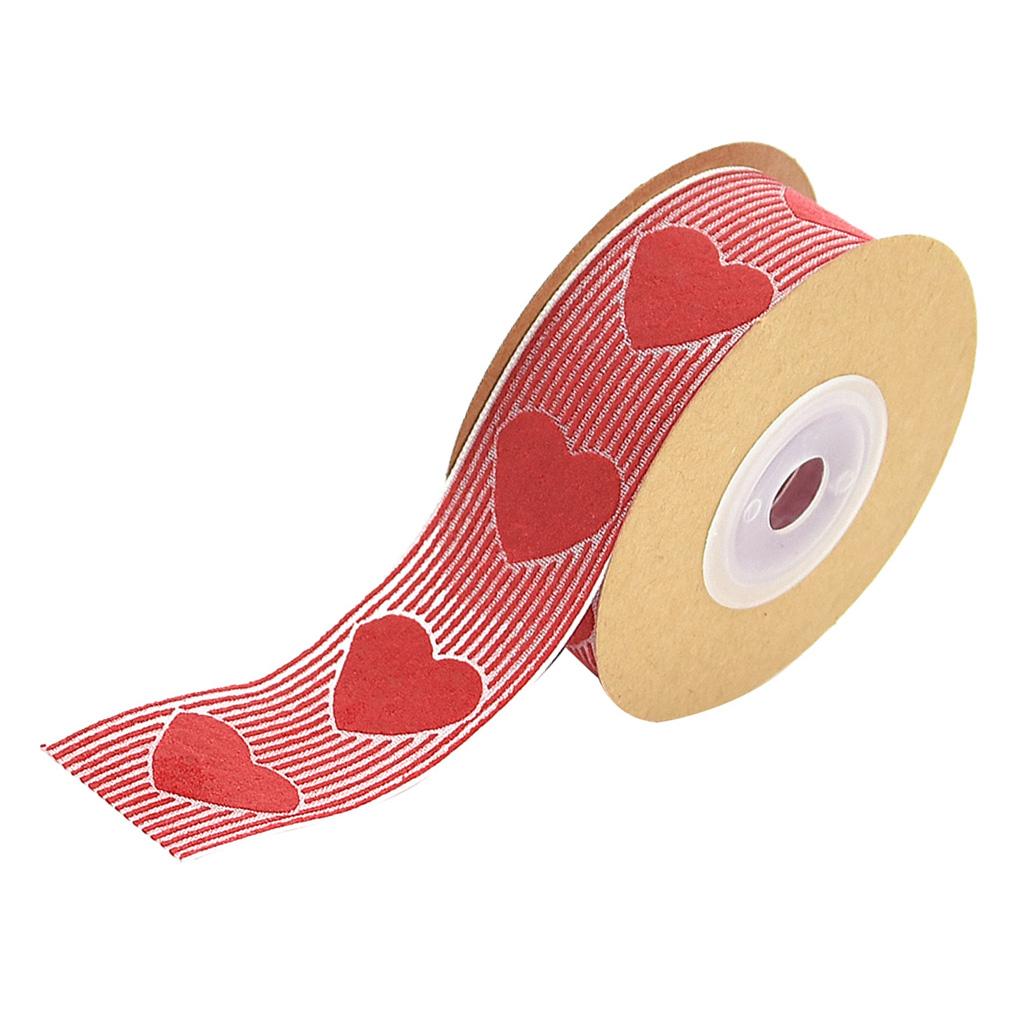 1 Roll/5 Meters Loving Heart Pattern Dacron Ribbon Gift Box Packing Ribbons Craft Binding Wire Flags Hanging Ribbon Home Decor 25mm