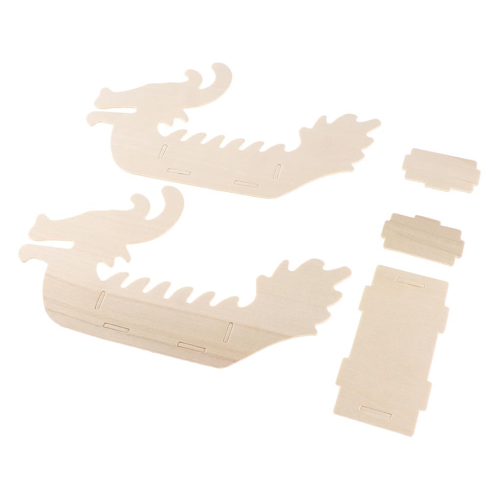 1 Set Blank Unfinished Wood Wooden Dragon Boat Model Children Kid Educational Toys DIY Painting Craft Handmade Toys