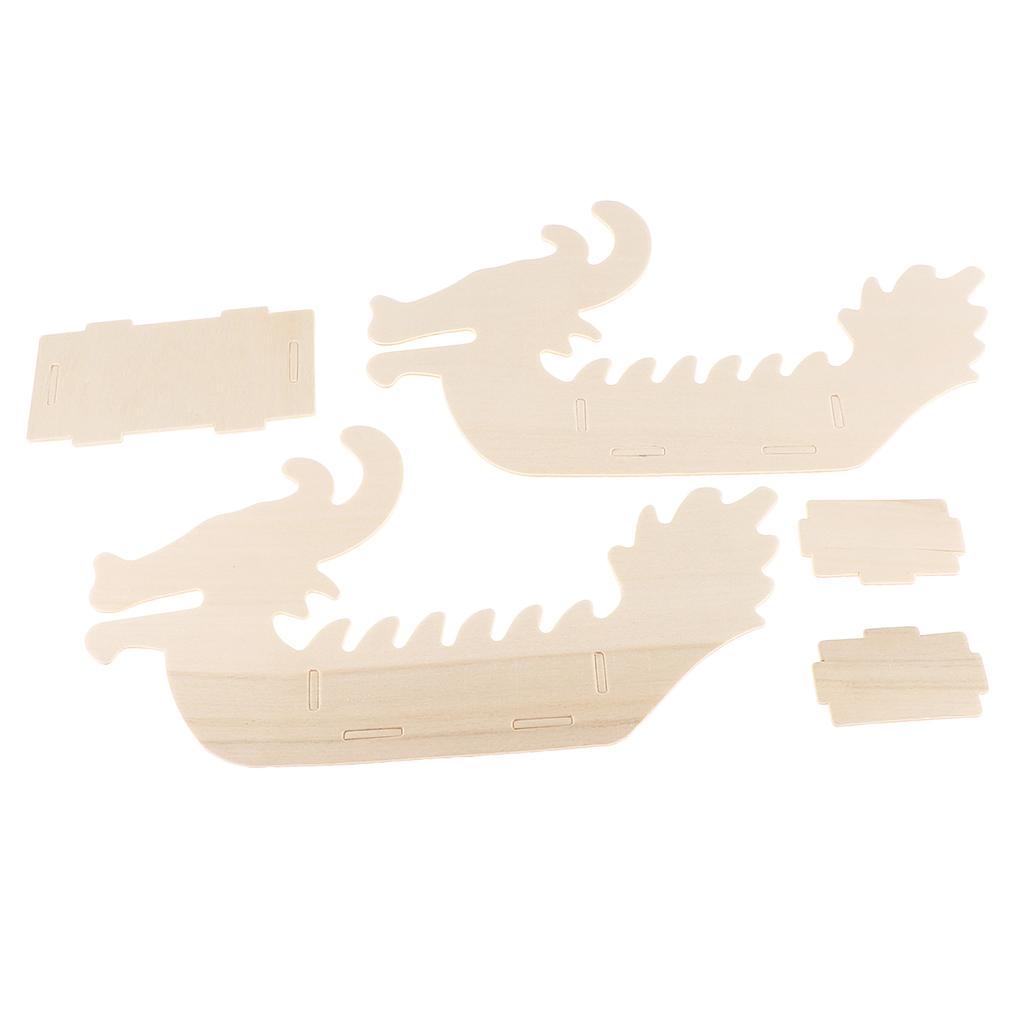 1 Set Blank Unfinished Wood Wooden Dragon Boat Model Children Kid Educational Toys DIY Painting Craft Handmade Toys