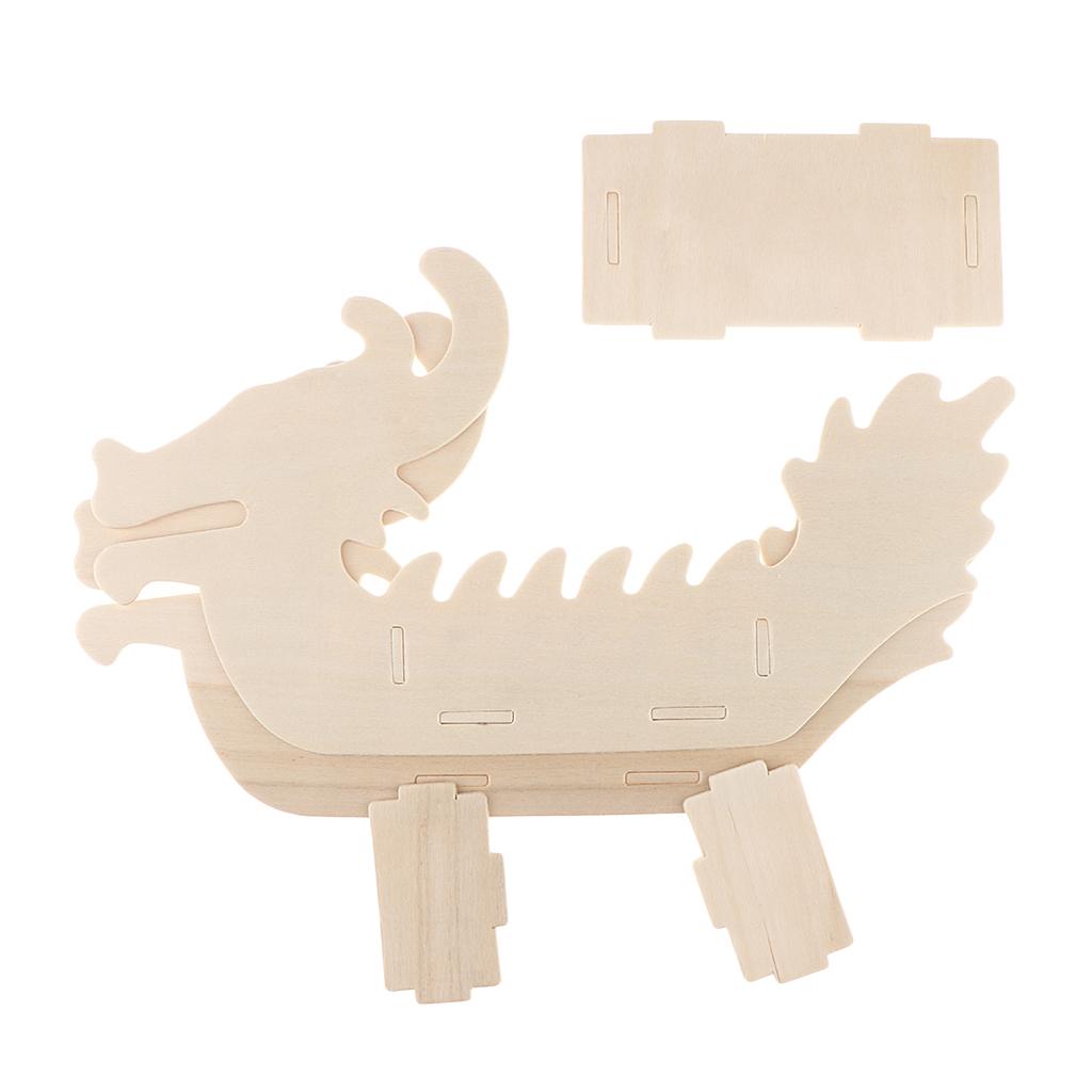 1 Set Blank Unfinished Wood Wooden Dragon Boat Model Children Kid Educational Toys DIY Painting Craft Handmade Toys