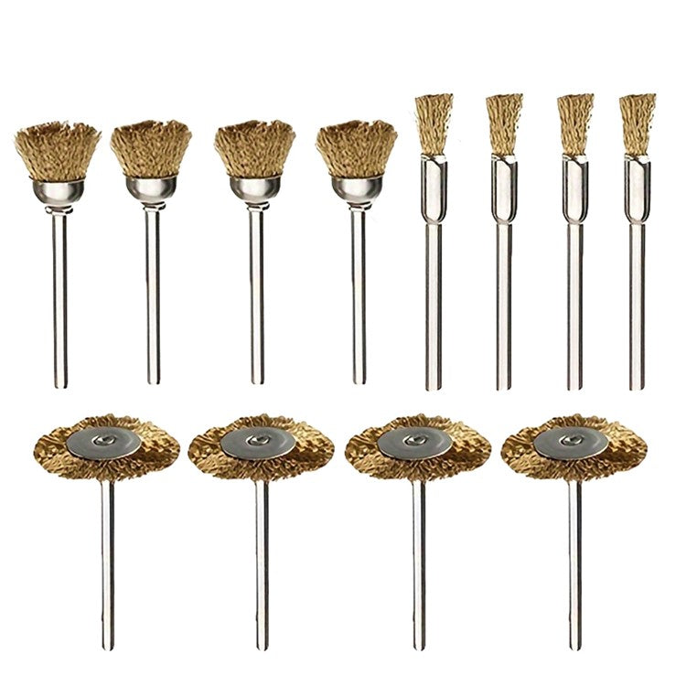 12Pcs / Set 3mm Copper Wire Brush with Shaft Bowl / T / Pen-shaped Electric Grinder Polishing Brushes Kit - Gold