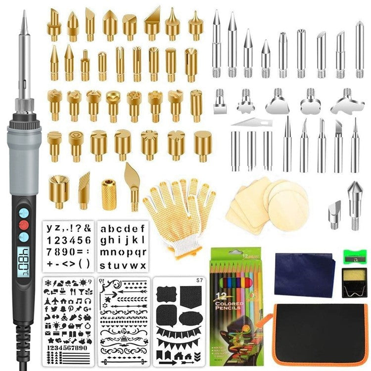 110Pcs / Set 90W Wood Burner Kit LCD Digital Display Welding Electric Iron Soldering Tip - 220V EU Plug