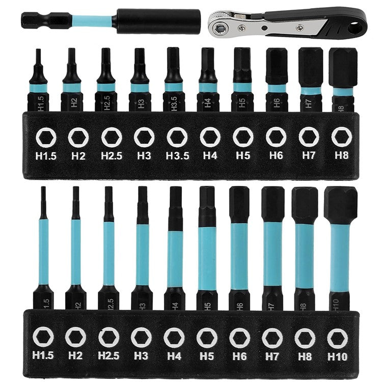 22Pcs / Set 1 / 4 Inch Hex Shank Magnetic Screwdriver Bits Set with Extension Bar and Mini Ratchet Wrench