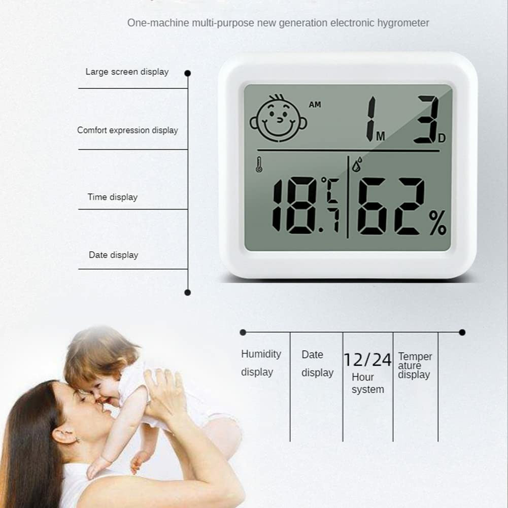 0.8cm Ultra Slim Digital Thermometer Smile Face LCD Display Hygrometer for Home Office