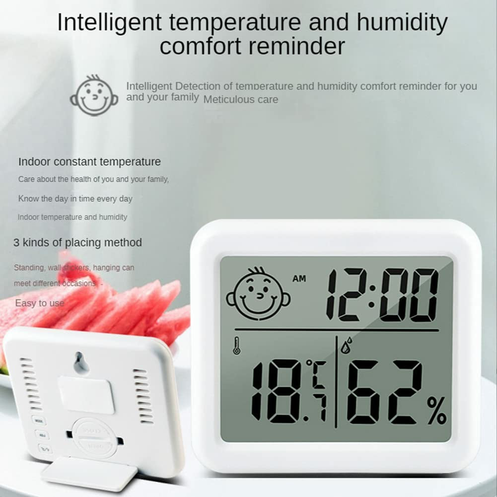 0.8cm Ultra Slim Digital Thermometer Smile Face LCD Display Hygrometer for Home Office