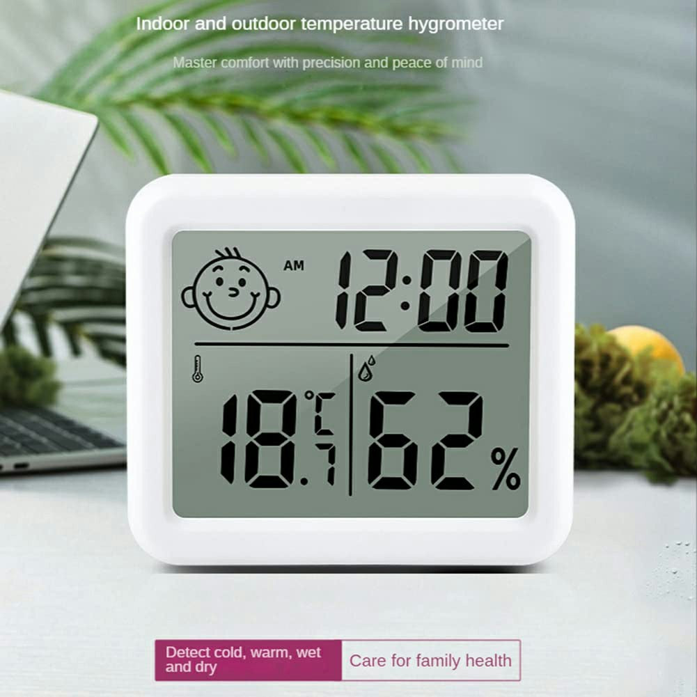 0.8cm Ultra Slim Digital Thermometer Smile Face LCD Display Hygrometer for Home Office