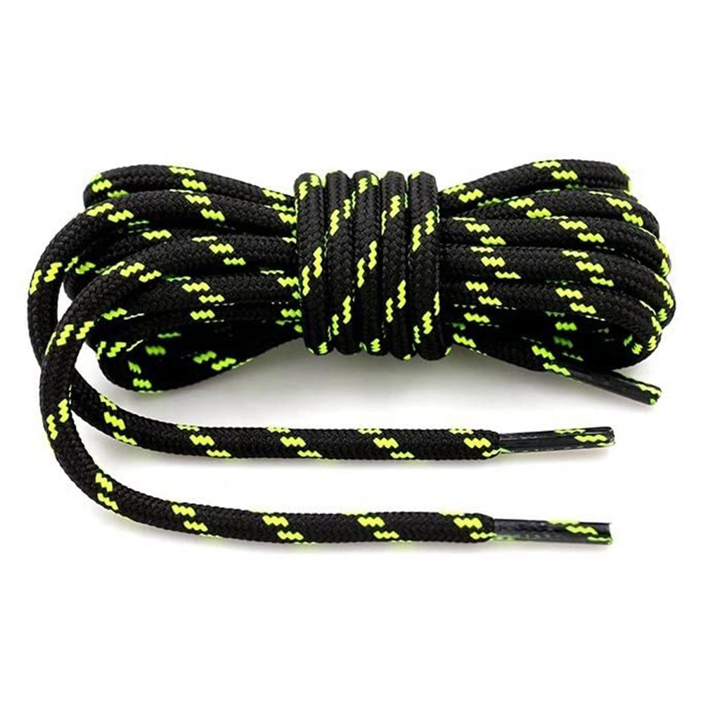 1 Pair 100cm Martin Boots Hiking Shoe Laces Round Wear-resistant Polyester Shoelace Rope - Black+Fluorescent Green