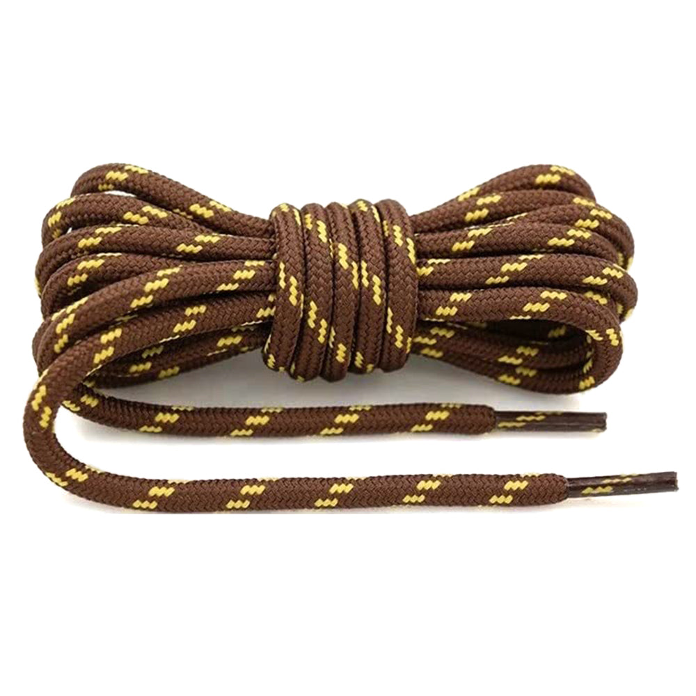 1 Pair 100cm Martin Boots Hiking Shoe Laces Round Wear-resistant Polyester Shoelace Rope - Brown+Yellow