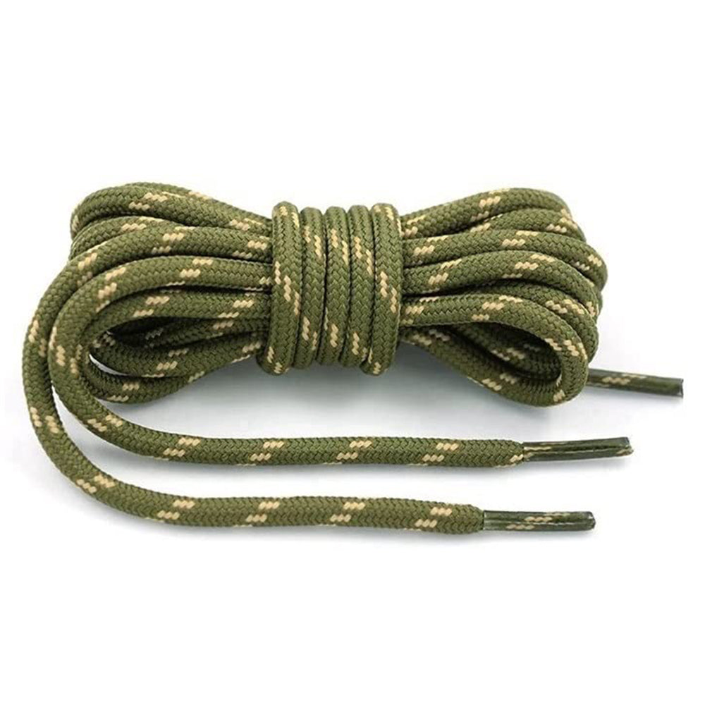 1 Pair 100cm Martin Boots Hiking Shoe Laces Round Wear-resistant Polyester Shoelace Rope - Army Green+Yellow