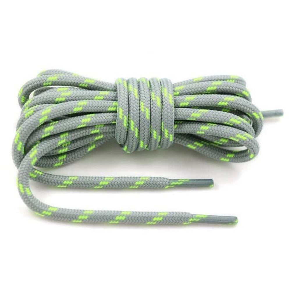 1 Pair 100cm Martin Boots Hiking Shoe Laces Round Wear-resistant Polyester Shoelace Rope - Light Grey+Green