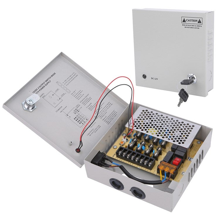 SOMPOM 4 Ports 4CH Output 5A 12V DC CCTV Distributed Power Supply Box for Security Camera