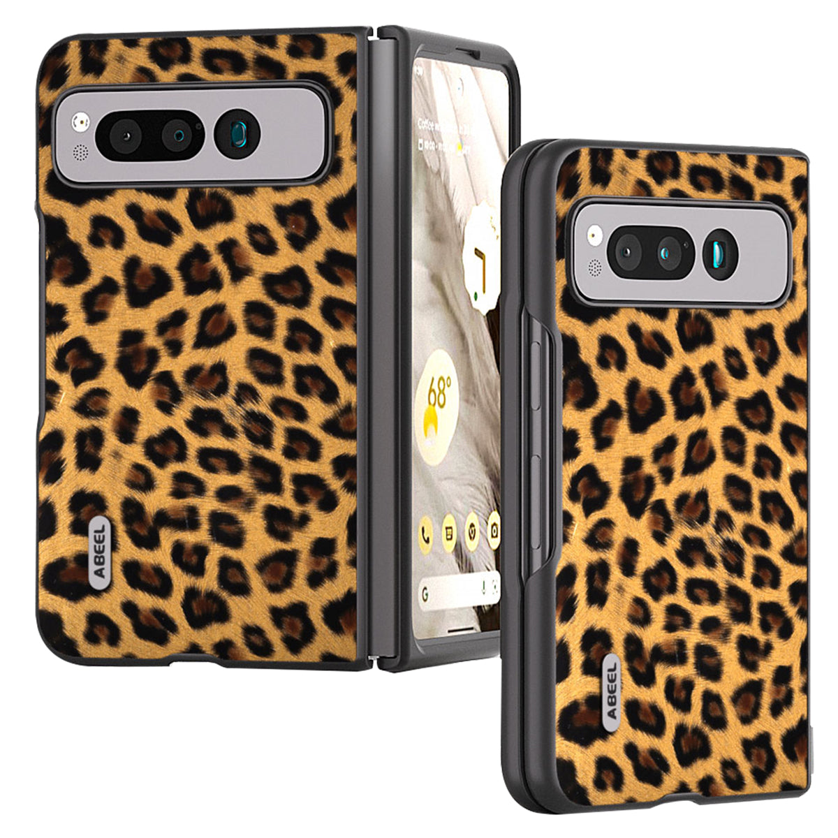 Uniqkart for Google Pixel Fold Anti-Scratch Cover Leopard Pattern PU Leather+PC Phone Case - Gold