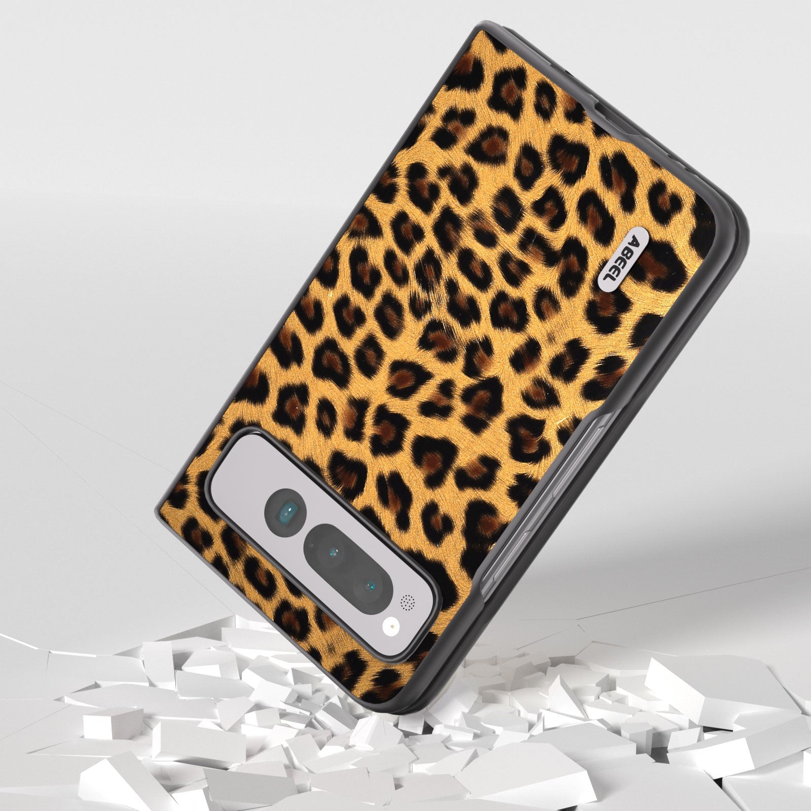 Uniqkart for Google Pixel Fold Anti-Scratch Cover Leopard Pattern PU Leather+PC Phone Case - Gold